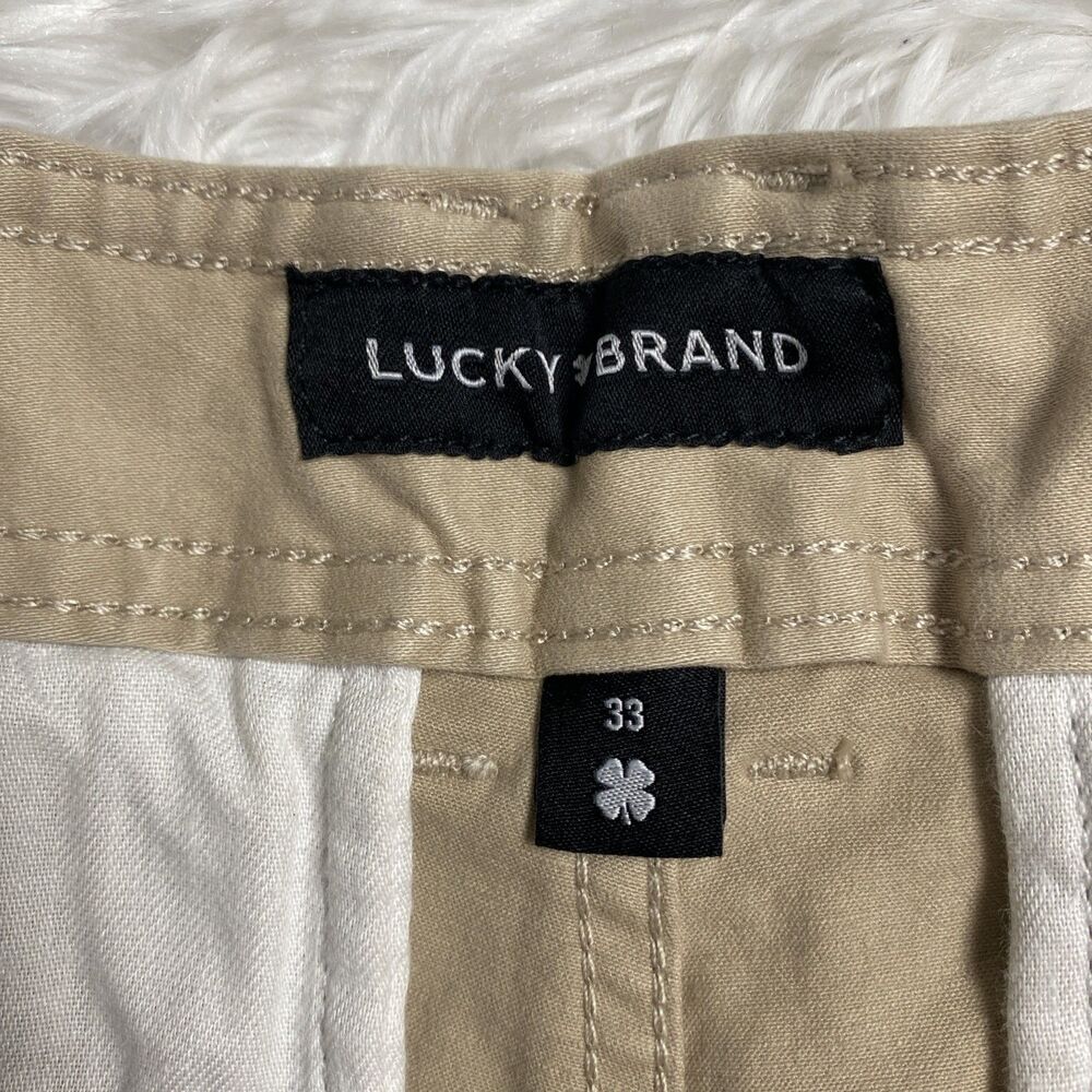 Lucky Brand Khaki Flat Front Chino Shorts Mens Size 33 Casual Stretch 9" Pockets - Picture 10 of 14